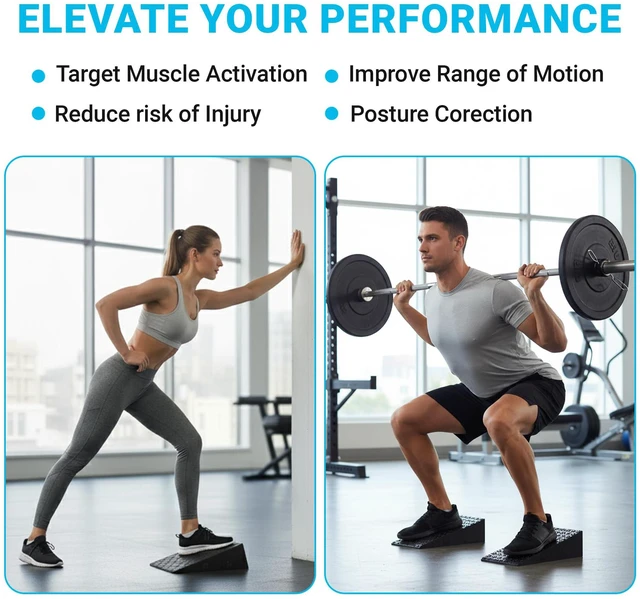 Alt view image 3 of 7 - .Squat wedge, pack of 2, 1500 LBS Capacity, 1" & 2" Heel Elevated Squat wedge block of calf stretching & Physical Therapy, Foot Workout Wedge, Ankle Mobility, Portable Heavy Duty Blocks