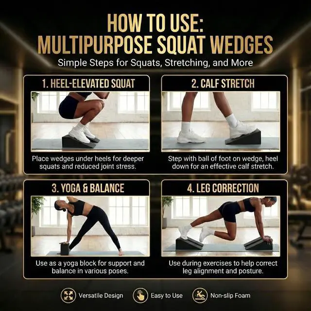 Alt view image 5 of 7 - Pack of 2 Squat Wedge Block for Elevated Heel Squats and Deadlifts - Improve Mobility, Balance, and Strength - Non-Slip