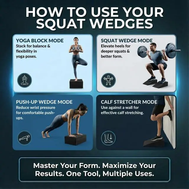 Alt view image 4 of 7 - Squat Wedge Blocks for Heels Elevated Squats Slant Board for Ankle Mobility, Calf Stretching, Deep Squat Support Weightlifting & Physical Therapy
