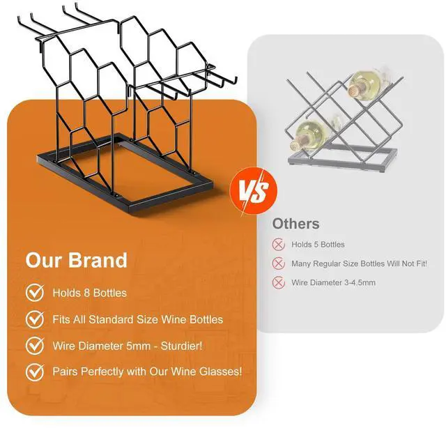 Alt view image 4 of 7 - Countertop Wine Rack 3 Tier, Wine Rack with Glass Holder 8 Bottles, Freestanding Small Liquor Holder Metal, Tabletop Bottle Storage Stand for for Home, Kitchen, Bar, Cellar (Black, 8 Bottles)