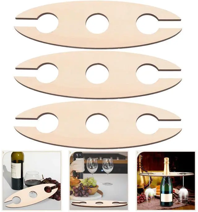 Main image of 3 Pcs Wooden Wine Rack, Wine Bottle & Glass Holder, Rustic Countertop Stand for 1 Bottle & 2 Glasses, Handcrafted Wooden Counter Organize Supplies for Home Bar, Kitchen and Dining Room Decor