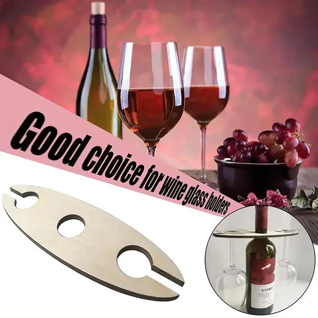 Alt view image 2 of 7 - 3 Pcs Wooden Wine Rack, Wine Bottle & Glass Holder, Rustic Countertop Stand for 1 Bottle & 2 Glasses, Handcrafted Wooden Counter Organize Supplies for Home Bar, Kitchen and Dining Room Decor