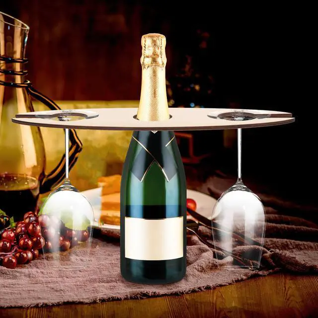 Alt view image 7 of 7 - 3 Pcs Wooden Wine Rack, Wine Bottle & Glass Holder, Rustic Countertop Stand for 1 Bottle & 2 Glasses, Handcrafted Wooden Counter Organize Supplies for Home Bar, Kitchen and Dining Room Decor