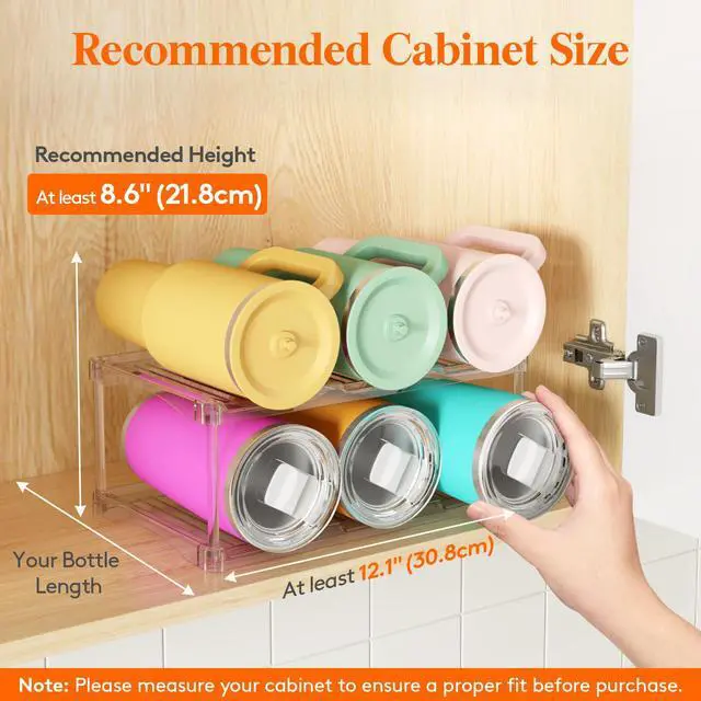 Alt view image 3 of 7 - Stackable Bottle Storage Organizer, Clear Freestanding Wine Holder for Cabinet, Large Slot Water Bottle Tumbler Cup Organizer for Pantry, Plastic Wine Rack for Fridge Cellar, 2Tier Hold 6