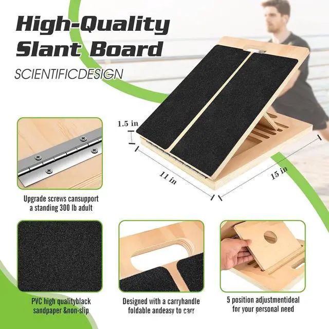 Alt view image 4 of 7 - Slant Board for Calf Stretching, Adjustable Portable Wooden Calf Stretcher tilt Plate, Calf Spring Wedge Suitable for Legs, Knees, Heels, Ankles and Stretching.Ankle Stretch BoardBalance Board.