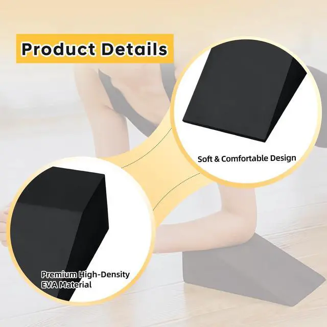Alt view image 3 of 7 - Squat Wedge Block Yoga Wedge Blocks 2 Pack, Yoga Foam Wedges Exercise Foot Wedges Block for Workout Heel Elevated Calf Stretcher Gymnastic(Black)