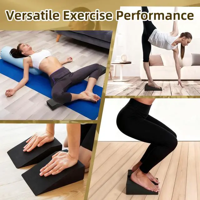Alt view image 6 of 7 - Squat Wedge Block Yoga Wedge Blocks 2 Pack, Yoga Foam Wedges Exercise Foot Wedges Block for Workout Heel Elevated Calf Stretcher Gymnastic(Black)