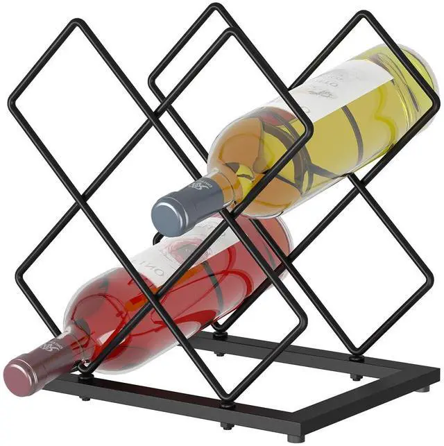Main image of Countertop Wine Rack, 6 Bottles Wine Storage Capacity, Modern Corner Metal Wine Bottle Holder for Bar, Cabinet, Pantry, Tabletop Wine Racks for Cup and Water Bottle Black