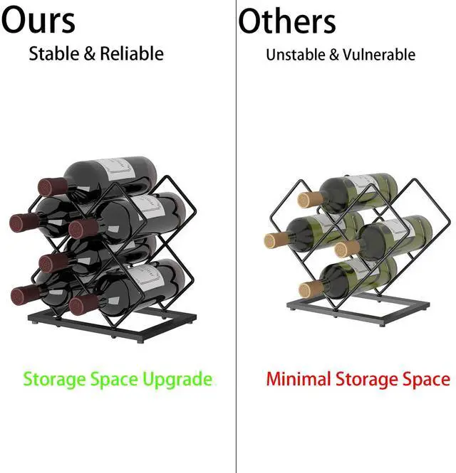 Alt view image 5 of 6 - Countertop Wine Rack, 6 Bottles Wine Storage Capacity, Modern Corner Metal Wine Bottle Holder for Bar, Cabinet, Pantry, Tabletop Wine Racks for Cup and Water Bottle Black