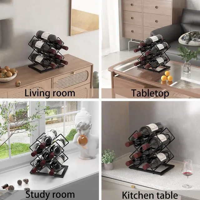 Alt view image 6 of 6 - Countertop Wine Rack, 6 Bottles Wine Storage Capacity, Modern Corner Metal Wine Bottle Holder for Bar, Cabinet, Pantry, Tabletop Wine Racks for Cup and Water Bottle Black