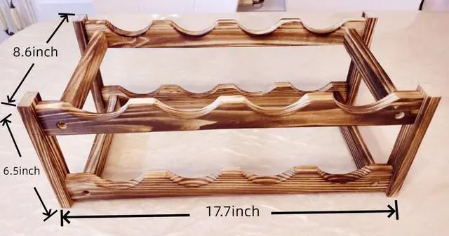 Alt view image 2 of 7 - 8-Bottle Wood Wine Rack - 2-Tier Countertop Wine Bottle Holder for Kitchen, Bar, Pantry, Dining Room | Small Freestanding Stackable Liquor Storage Organizer, Carbonized Pine