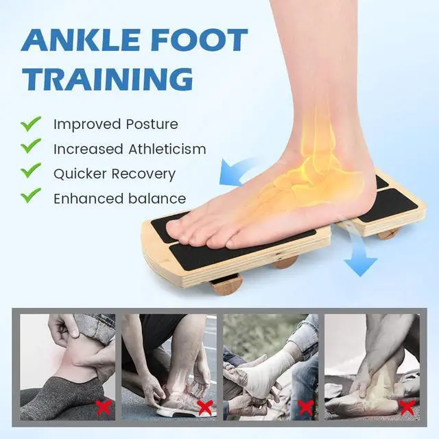 Alt view image 5 of 7 - Ankle Balance Board Foot Strengthener, Adjustable Wobble Board with 12 Balls & Balance Rods,18°/24°/30° Tilt Levels, 300lbs Max Capacity, Non-Slip Wooden Trainer for Ankle & Core Stability Training