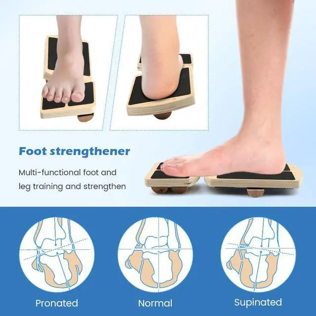 Alt view image 6 of 7 - Ankle Balance Board Foot Strengthener, Adjustable Wobble Board with 12 Balls & Balance Rods,18°/24°/30° Tilt Levels, 300lbs Max Capacity, Non-Slip Wooden Trainer for Ankle & Core Stability Training