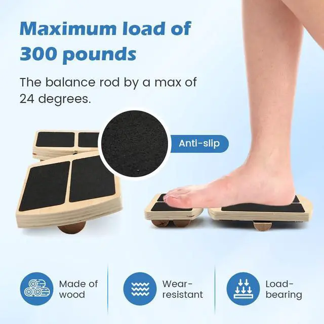 Alt view image 7 of 7 - Ankle Balance Board Foot Strengthener, Adjustable Wobble Board with 12 Balls & Balance Rods,18°/24°/30° Tilt Levels, 300lbs Max Capacity, Non-Slip Wooden Trainer for Ankle & Core Stability Training