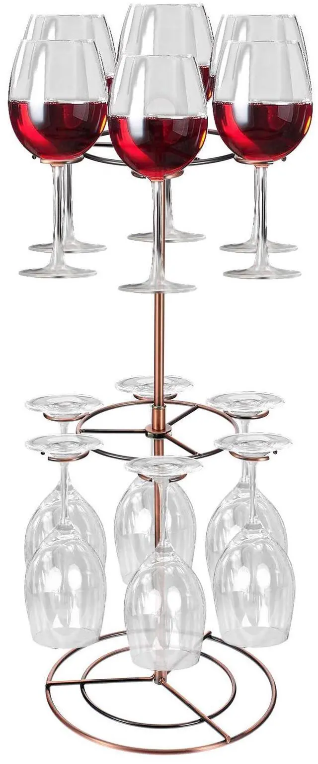 Main image of Metal Countertop Wine Glass Holder with Scrollwork Design, Freestanding Tabletop Stemware Storage Rack with 12 Hooks
