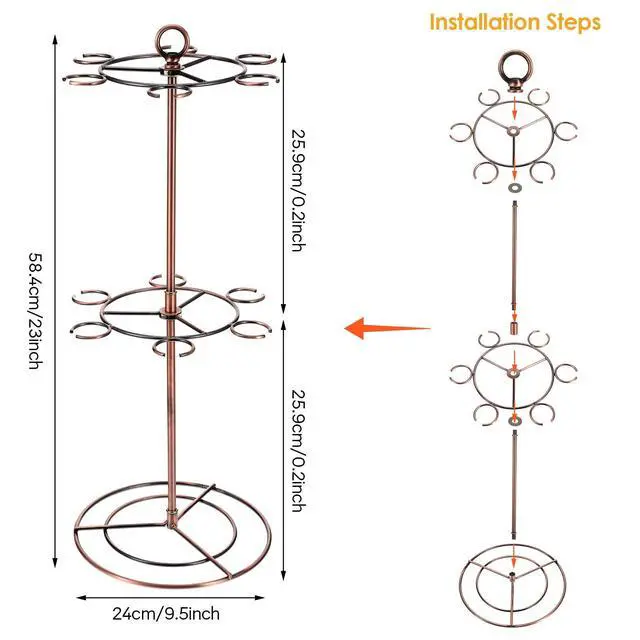 Alt view image 2 of 7 - Metal Countertop Wine Glass Holder with Scrollwork Design, Freestanding Tabletop Stemware Storage Rack with 12 Hooks