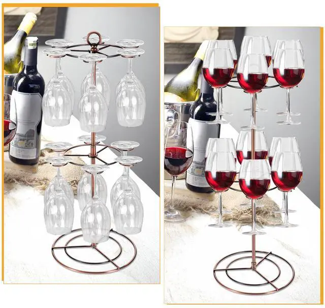 Alt view image 4 of 7 - Metal Countertop Wine Glass Holder with Scrollwork Design, Freestanding Tabletop Stemware Storage Rack with 12 Hooks