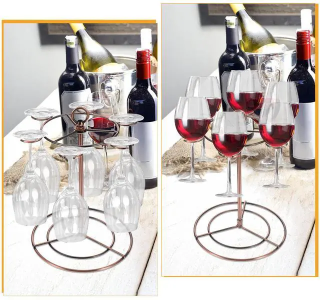 Alt view image 5 of 7 - Metal Countertop Wine Glass Holder with Scrollwork Design, Freestanding Tabletop Stemware Storage Rack with 12 Hooks
