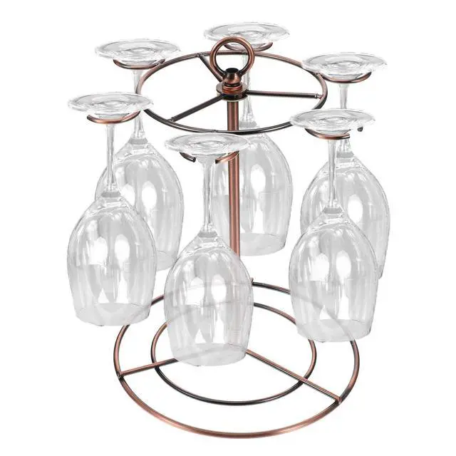 Alt view image 6 of 7 - Metal Countertop Wine Glass Holder with Scrollwork Design, Freestanding Tabletop Stemware Storage Rack with 12 Hooks