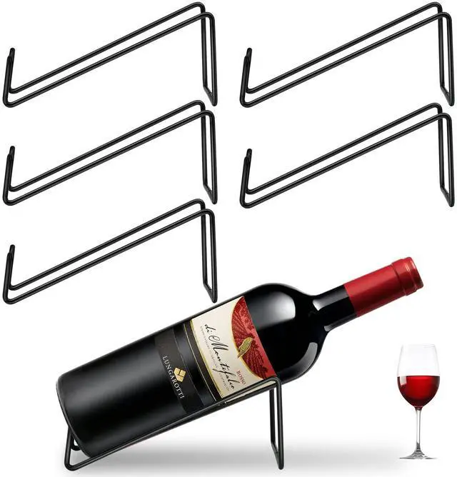 Main image of 6PCS Wine Bottle Rack, Single Wine Holder Stand for Tabletop Display, Simple Style Steel Wire Rack Modern Black Metal Wine Organizer for Home Bar & Kitchen