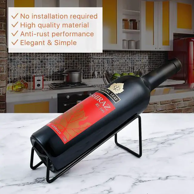 Alt view image 3 of 7 - 6PCS Wine Bottle Rack, Single Wine Holder Stand for Tabletop Display, Simple Style Steel Wire Rack Modern Black Metal Wine Organizer for Home Bar & Kitchen