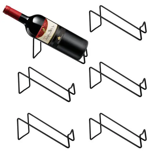 Alt view image 6 of 7 - 6PCS Wine Bottle Rack, Single Wine Holder Stand for Tabletop Display, Simple Style Steel Wire Rack Modern Black Metal Wine Organizer for Home Bar & Kitchen