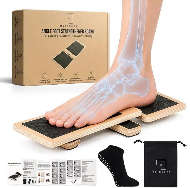 Main image of Ankle Balance Board for Stability & Strength Foot & Ankle Trainer for Plantar Fasciitis Support, Sprained Ankle Recovery, Physical Therapy Equipment Kit with Exercise Book, Grip Sock & Carry Bag