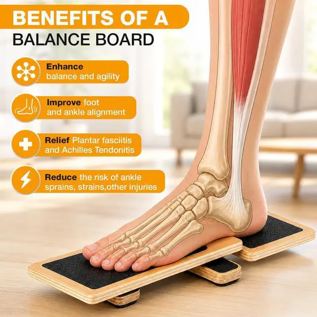 Alt view image 2 of 7 - Ankle Balance Board for Stability & Strength Foot & Ankle Trainer for Plantar Fasciitis Support, Sprained Ankle Recovery, Physical Therapy Equipment Kit with Exercise Book, Grip Sock & Carry Bag
