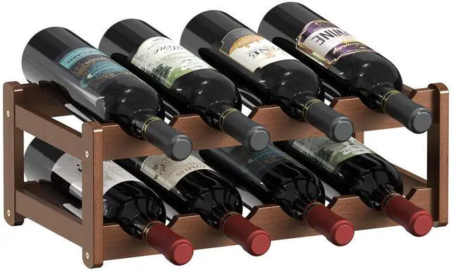 Main image of Wine Rack |Open & 2-Tier Bamboo Wine Holder| Freestanding Floor & Countertop Wine Display-Space-Saving Wooden Wine Storage Shelf for Kitchen, Cabinets,Bar & Dining Room(1, 2-Tiers)
