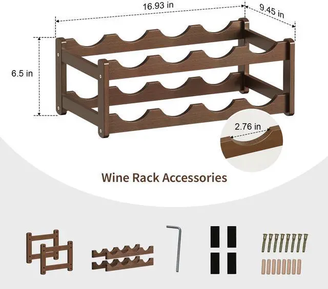 Alt view image 3 of 7 - Wine Rack |Open & 2-Tier Bamboo Wine Holder| Freestanding Floor & Countertop Wine Display-Space-Saving Wooden Wine Storage Shelf for Kitchen, Cabinets,Bar & Dining Room(1, 2-Tiers)