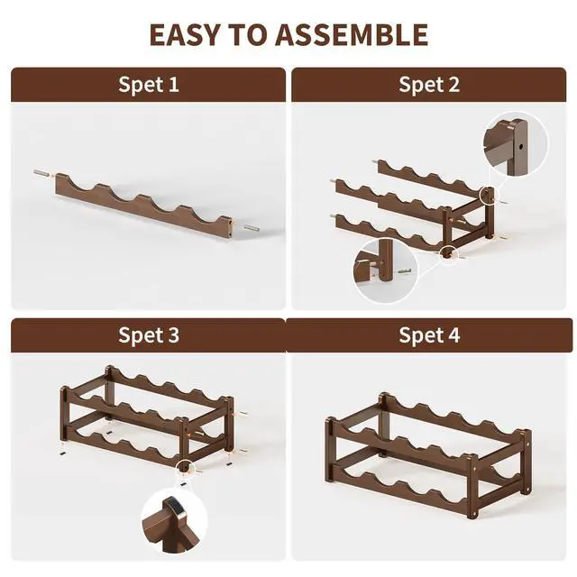 Alt view image 6 of 7 - Wine Rack |Open & 2-Tier Bamboo Wine Holder| Freestanding Floor & Countertop Wine Display-Space-Saving Wooden Wine Storage Shelf for Kitchen, Cabinets,Bar & Dining Room(1, 2-Tiers)