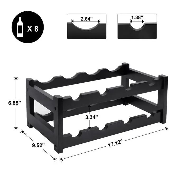 Alt view image 3 of 7 - Bamboo Wine Rack, 2-Tier 8 Bottles Wine Storage Cabinet Shelf, Easy-Assembly Freestanding Bamboo Wine Racks Countertop for Kitchen Pantry Dining Room Bar, Black