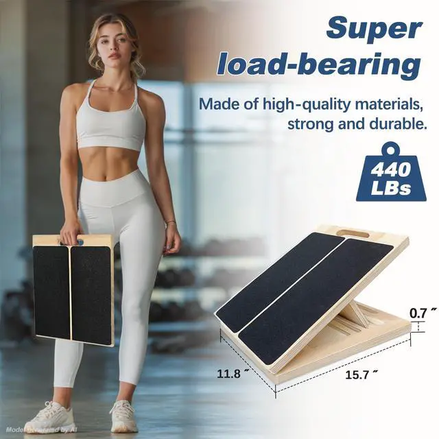 Alt view image 4 of 7 - Adjustable Foot Incline Wooden Slant Board for Calf Stretching,440lb Capacity, Balance Velour Stretcher Ankle Stretch Knee Leg Boards Squats Wedge Exercise Pilates Fitness Portable Equipment (Black4)