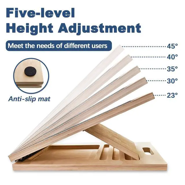 Alt view image 5 of 7 - Adjustable Foot Incline Wooden Slant Board for Calf Stretching,440lb Capacity, Balance Velour Stretcher Ankle Stretch Knee Leg Boards Squats Wedge Exercise Pilates Fitness Portable Equipment (Black4)