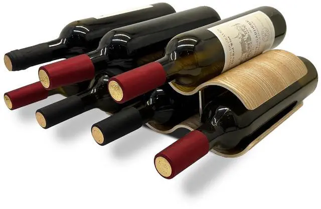 Alt view image 3 of 7 - Wine Racks Countertop, 2-Tier Wooden Wine Rack Inserts for Cabinet, Bottle Holder Stand, 7 Bottles Freestanding Wine Storage Cabinet Shelf Organizer for Home Décor, Bar and Pantry