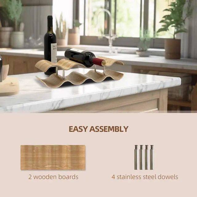 Alt view image 5 of 7 - Wine Racks Countertop, 2-Tier Wooden Wine Rack Inserts for Cabinet, Bottle Holder Stand, 7 Bottles Freestanding Wine Storage Cabinet Shelf Organizer for Home Décor, Bar and Pantry