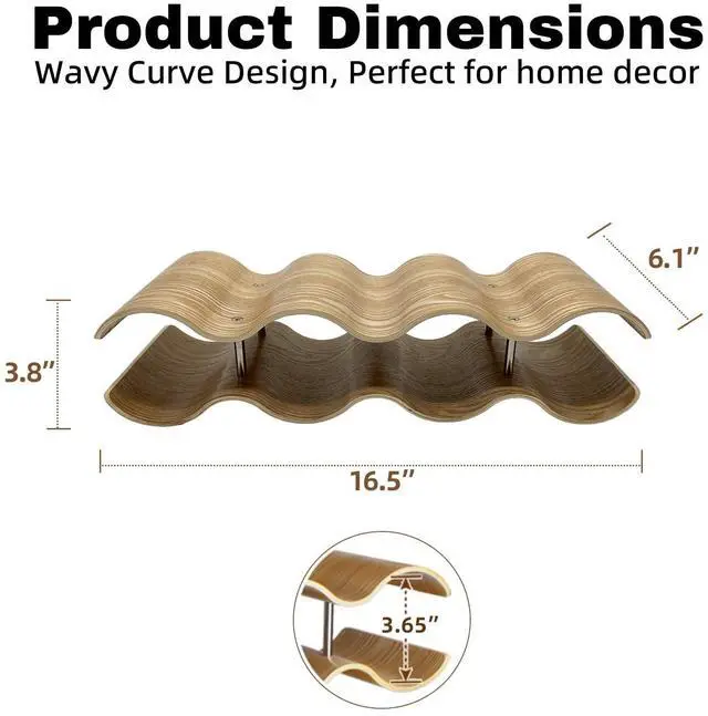 Alt view image 6 of 7 - Wine Racks Countertop, 2-Tier Wooden Wine Rack Inserts for Cabinet, Bottle Holder Stand, 7 Bottles Freestanding Wine Storage Cabinet Shelf Organizer for Home Décor, Bar and Pantry