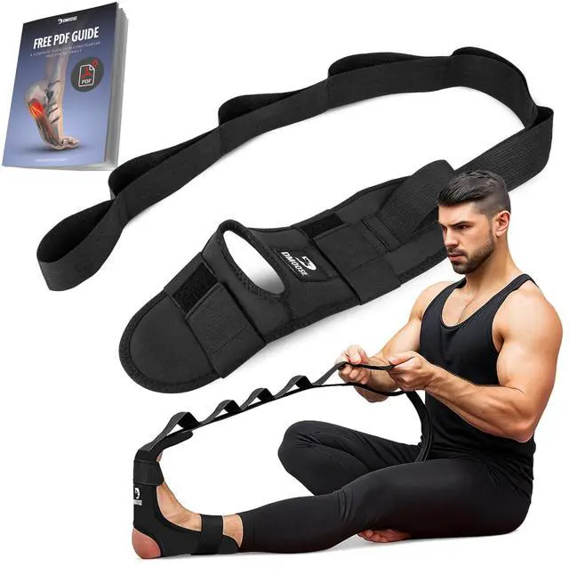 Main image of Foot & Calf Stretcher with Adjustable Padded Stretching Strap for Plantar Fasciitis, Hamstring, Heel Spurs and Achilles Tendonitis Relief - Yoga Leg Stretch Strap for Flexibility