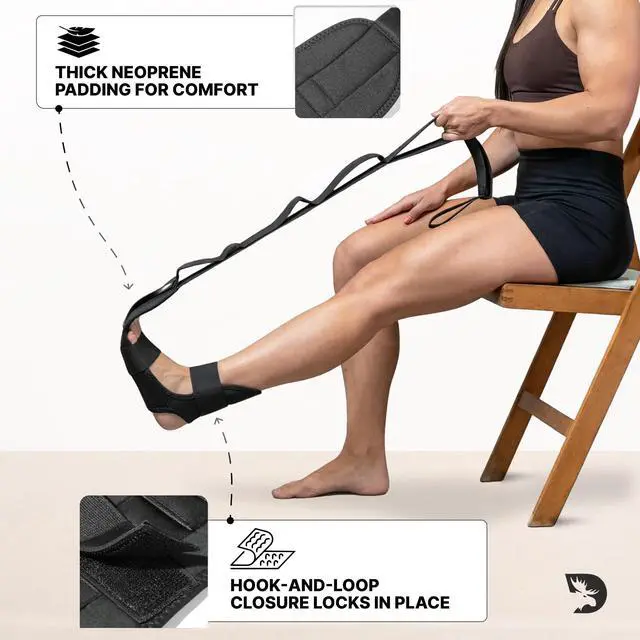 Alt view image 6 of 7 - Foot & Calf Stretcher with Adjustable Padded Stretching Strap for Plantar Fasciitis, Hamstring, Heel Spurs and Achilles Tendonitis Relief - Yoga Leg Stretch Strap for Flexibility