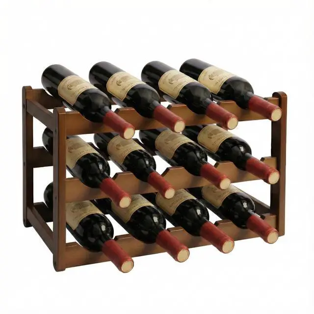 Main image of Bamboo Wine Rack 3-Tier 12 Bottle, Freestanding Countertop Wine Storage Shelf, Sturdy Natural Wine Holder Display Cabinet for Kitchen, Pantry, Dining Room & Home Bar (3 Tier)