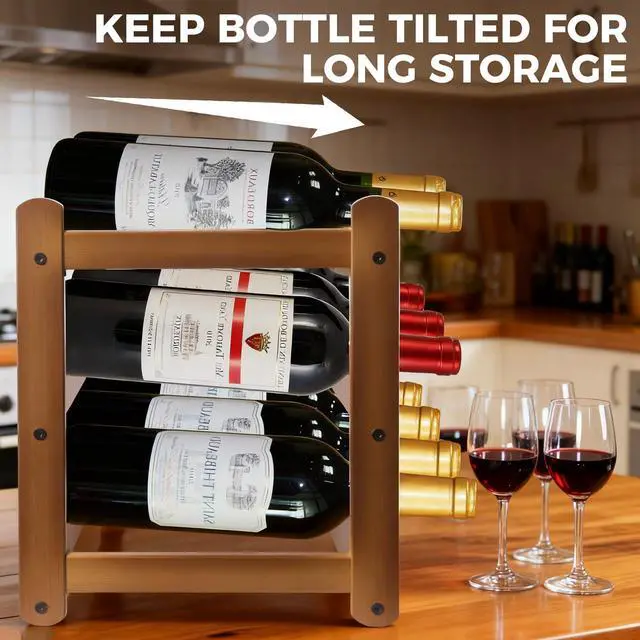 Alt view image 2 of 7 - Bamboo Wine Rack 3-Tier 12 Bottle, Freestanding Countertop Wine Storage Shelf, Sturdy Natural Wine Holder Display Cabinet for Kitchen, Pantry, Dining Room & Home Bar (3 Tier)