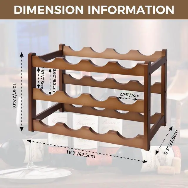 Alt view image 6 of 7 - Bamboo Wine Rack 3-Tier 12 Bottle, Freestanding Countertop Wine Storage Shelf, Sturdy Natural Wine Holder Display Cabinet for Kitchen, Pantry, Dining Room & Home Bar (3 Tier)