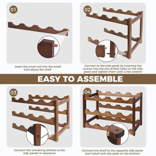 Alt view image 7 of 7 - Bamboo Wine Rack 3-Tier 12 Bottle, Freestanding Countertop Wine Storage Shelf, Sturdy Natural Wine Holder Display Cabinet for Kitchen, Pantry, Dining Room & Home Bar (3 Tier)
