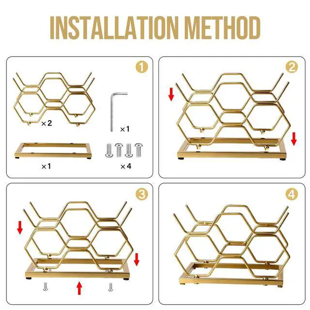 Alt view image 3 of 7 - Countertop Wine Rack - 5 Bottle Freestanding Modern Gold Metal Small Wine Rack - Tabletop Wine Holder Stand for Cabinet, Pantry, Wine Bottle Storage