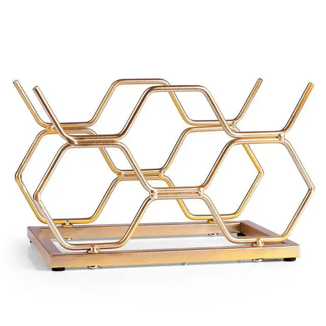 Alt view image 2 of 7 - Countertop Wine Rack - 5 Bottle Freestanding Modern Gold Metal Small Wine Rack - Tabletop Wine Holder Stand for Cabinet, Pantry, Wine Bottle Storage