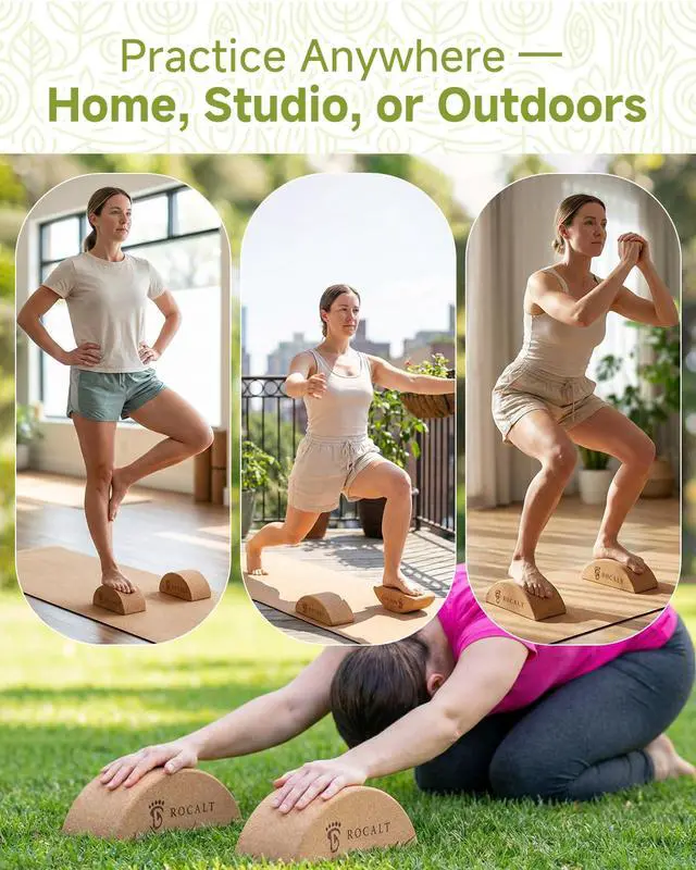 Alt view image 2 of 7 - Cork Yoga Blocks, Half Moon Foot and Calf Stretching Tool
