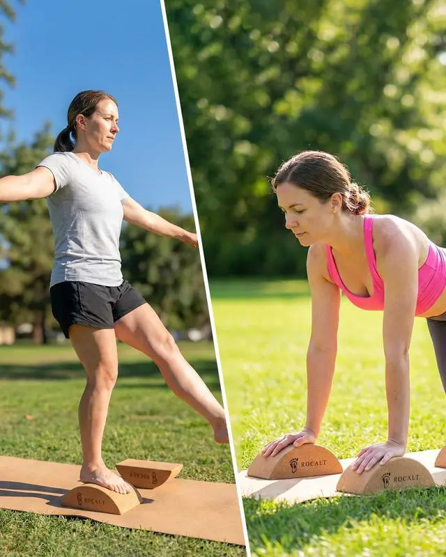 Alt view image 6 of 7 - Cork Yoga Blocks, Half Moon Foot and Calf Stretching Tool
