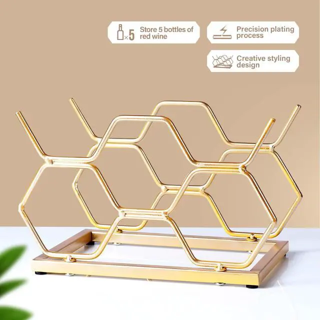 Alt view image 7 of 7 - Countertop Wine Rack - 5 Bottle Freestanding Modern Gold Metal Small Wine Rack - Tabletop Wine Holder Stand for Cabinet, Pantry, Wine Bottle Storage