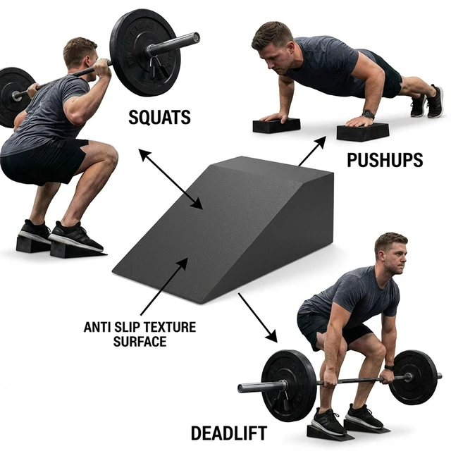 Alt view image 4 of 7 - 2 Pack SquatWedge Blocks for Heel Elevated Squats, Slant Board for Calf Stretching and Ankle Mobility Non Slip Squat Ramp for Weightlifting,Deadlifts, Balance Training, Home Gym Leg Exercise Equipment