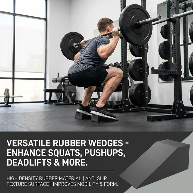 Alt view image 6 of 7 - 2 Pack SquatWedge Blocks for Heel Elevated Squats, Slant Board for Calf Stretching and Ankle Mobility Non Slip Squat Ramp for Weightlifting,Deadlifts, Balance Training, Home Gym Leg Exercise Equipment